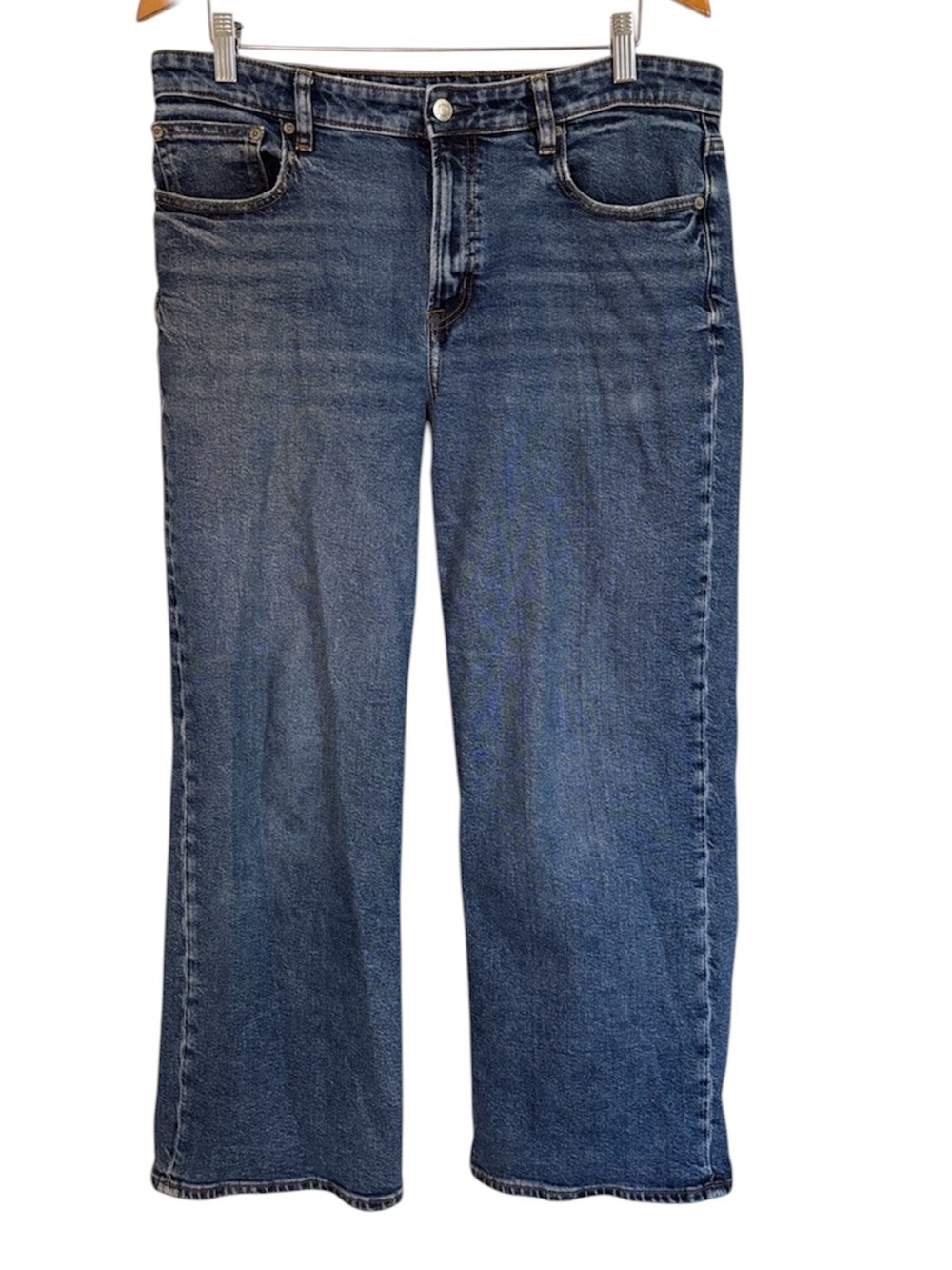 American Eagle Stovepipe Jeans Wide Leg High Rise Baggy Stretch Size 12 Short